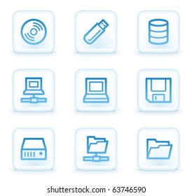 Drives and storage web icons, white square buttons