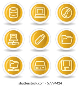 Drives and storage web icons, yellow glossy circle buttons