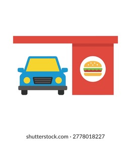 Drive-thru fast food icon with junk food automobile restaurant illustration