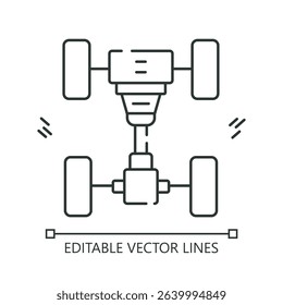 drivetrain line icon. Simple line drawing of a cars rear axle, perfect for automotive infographics, technical manuals, or engineering presentations.