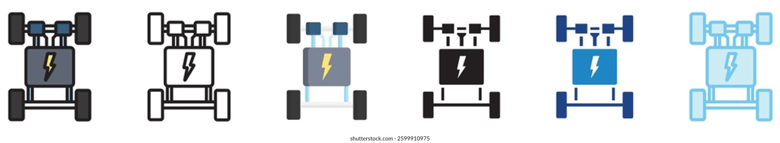 Drivetrain multi style, mini illustration icon set. outline, flat, glyph, line color, UI, UX, app and web, digital or print. vector EPS 10 related to EV, electric car, transportation.