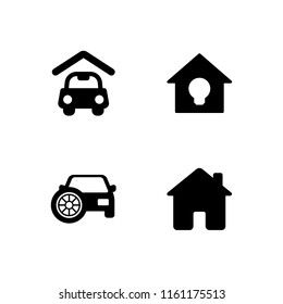 Driveway Icon. 4 Driveway Set With House, Carport And Garage Vector Icons For Web And Mobile App