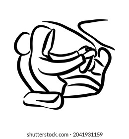 Driving a car line art vector illustration isolated