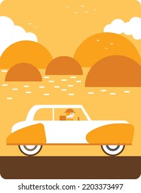 Driving a car at the sunset 