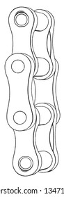 Driving Chain is similar to the chains used on bicycles, vintage line drawing or engraving illustration.