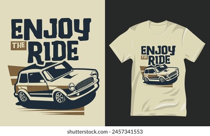 driving a classic car with vintage colors, design suitable for t-shirt screen printing