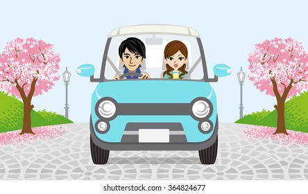 Driving  Couple - cherry tree park -EPS10