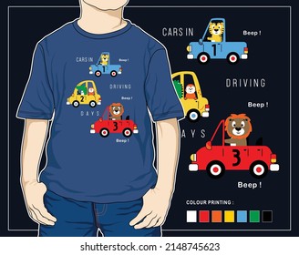 driving day, vector animal cartoon graphic t shirt illustration design