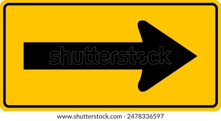 Driving direction sign. The arrow indicates the direction of movement. Permitted directions of movement at intersections, junctions and other sections of the road. Warning yellow road sign.