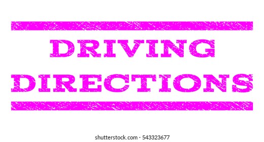 Driving Directions watermark stamp. Text tag between horizontal parallel lines with grunge design style. Rubber seal stamp with scratched texture.