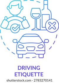 Driving etiquette blue gradient concept icon. Rules and ethical code. Social behavior. Type of etiquette abstract idea thin line illustration. Isolated outline drawing