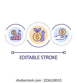 Driving financial growth loop concept icon. Investment plan abstract idea thin line illustration. Personal finances. Funding opportunities. Isolated outline drawing. Editable stroke. Arial font used