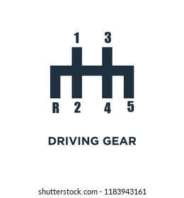 Driving gear controls icon. Black filled vector illustration. Driving gear controls symbol on white background. Can be used in web and mobile.