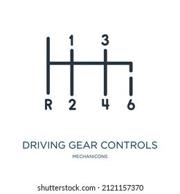 driving gear controls thin line icon. auto, speed linear icons from mechanicons concept isolated outline sign. Vector illustration symbol element for web design and apps.