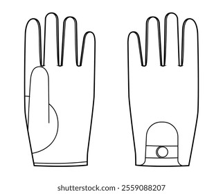 Driving Gloves Wrist length Fashion hand accessory clothing technical illustration garment. Vector front palm back view for Men, women, unisex style flat template CAD mockup sketch outline on white