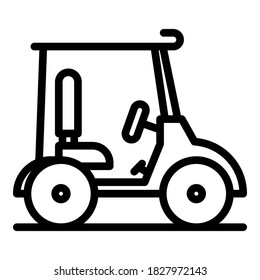 Icono de carro de golf. Esquema que conduce el icono del vector del carrito de golf para el diseño web aislado en fondo blanco