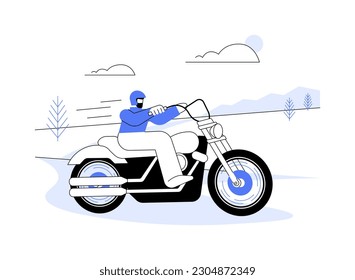 Driving highway on motorcycle abstract concept vector illustration. Motorcyclist drives on a highway, personal transport owner, high speed vehicle, extreme adventure abstract metaphor.