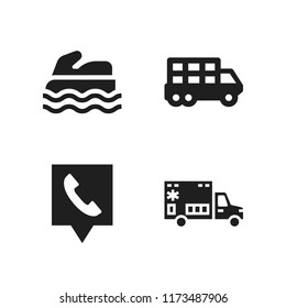 driving icon. 4 driving vector icons set. sea scooter, telephone location and transportation truck icons for web and design about driving theme