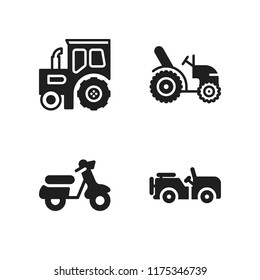 driving icon. 4 driving vector icons set. scooter, jeep and tractor icons for web and design about driving theme