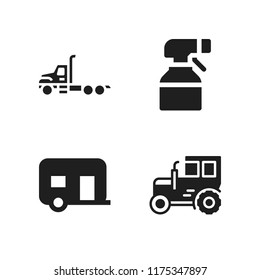 driving icon. 4 driving vector icons set. sprayer, tractor and caravan icons for web and design about driving theme