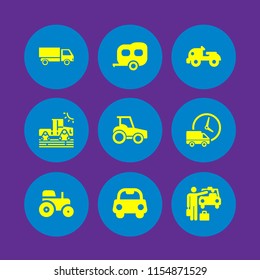 driving icon. 9 driving set with farm tractor, van, tractor and drive vector icons for web and mobile app