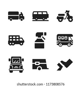 driving icon. 9 driving vector icons set. van, truck and transportation truck icons for web and design about driving theme