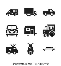 driving icon. 9 driving vector icons set. caravan, limousine and tractor icons for web and design about driving theme