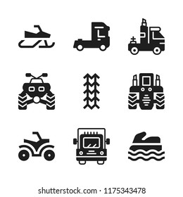 driving icon. 9 driving vector icons set. tractor, quad and truck icons for web and design about driving theme