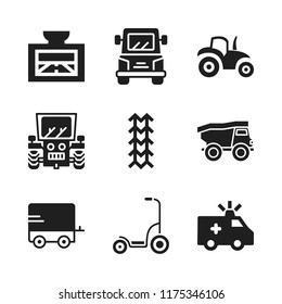 driving icon. 9 driving vector icons set. truck, scooter and tractor icons for web and design about driving theme