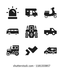 driving icon. 9 driving vector icons set. tractor, siren and pedal icons for web and design about driving theme