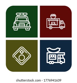 Driving Icon Set. Collection Of Police Car, Food Truck, Stop Sign Icons