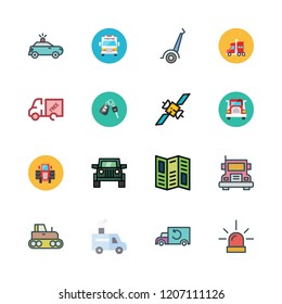 driving icon set. vector set about ambulance, suv, police car and road map icons set.