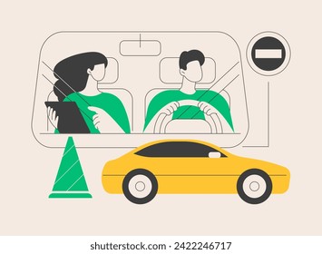 Driving lessons abstract concept vector illustration. Driving school, beginner class, refresher lesson, intensive course, exam preparation, advanced level, certified instructor abstract metaphor.