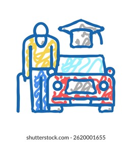 lições de condução para idosos ícone doodle esboço vetor. lições de condução para idosos assinar. símbolo isolado ilustração