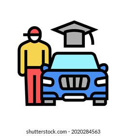 conducir Lecciones para el vector de iconos de color de los adolescentes. el cartel de Conducción Lecciones para adolescentes. ilustración de símbolo aislado