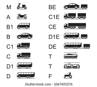 Driving licences for different road vehicles - vector illustration