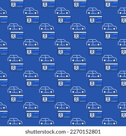 Driving License and Car vector Driver ID concept blue seamless pattern