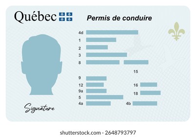 Carta de condução isolada em fundo branco. Licença de motorista pessoal com informações ocultas. Carteira de motorista de Quebec.
