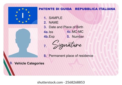 Driving license in Italy isolated on white background. Person driver license