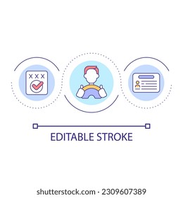 Driving license loop concept icon. Permission to drive car. Personal identification document abstract idea thin line illustration. Isolated outline drawing. Editable stroke. Arial font used