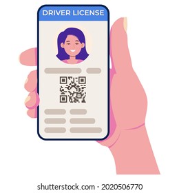 Driving license on the cell phone screen. Mobile app for personal identification. Vector illustration