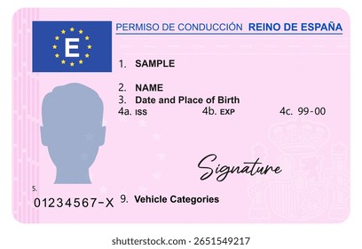 Carta de condução em Espanha isolada sobre fundo branco. Carta de condução pessoal