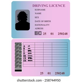 Driving license woman. Vector illustration.