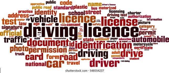 Driving license word cloud concept. Vector illustration
