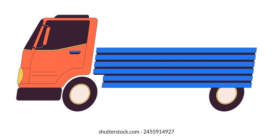 Fahrender LKW 2D lineares Cartoon-Objekt. Frachtversand. LKW mit Anhänger isolierte Linie Vektorgrafik Element weiß Hintergrund. Warenversand Industrie Farbe flache Spot-Illustration