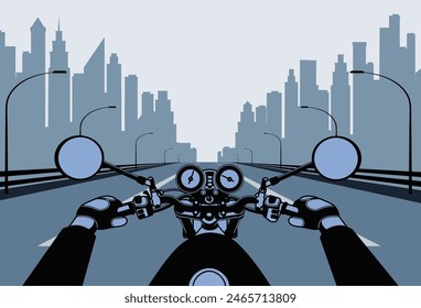 conducir una motocicleta en primera persona Ilustración vectorial