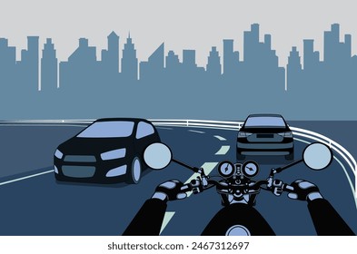 Driving a motorcycle in first person vector illustration