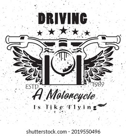Driving a motorcycle vintage vector design. Template for t-shirt, mug or any accessories.