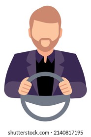 Driving person icon. Car travel symbol. Man steering auto