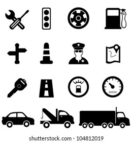 Driving, road and traffic icon set